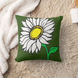 Cojín Decorativo Verde olivo de moda margarita girasol blanco amari
