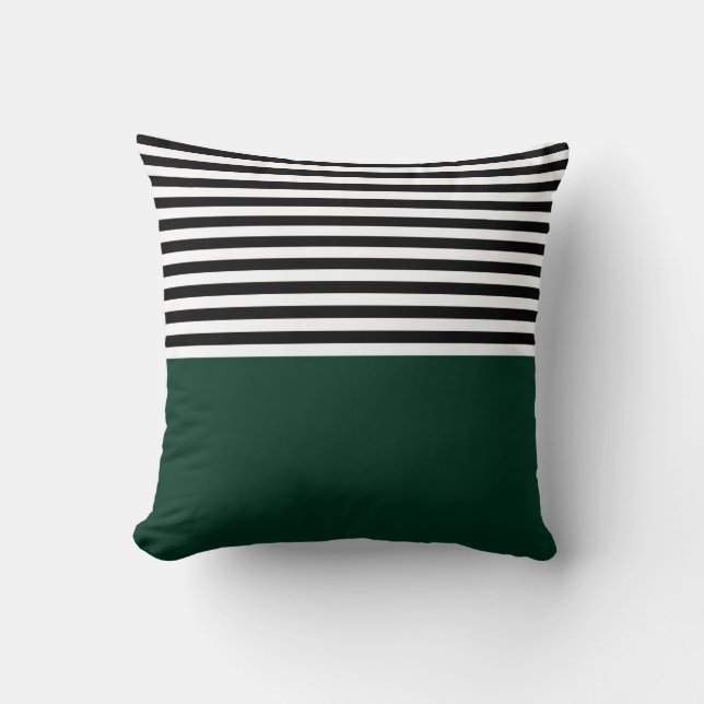 Cojín Decorativo Verde oscuro con rayas negras y blancas (Anverso)