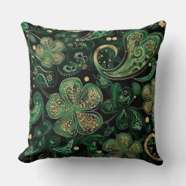 COJÍN DECORATIVO VERDE OSCURO & ORO TEMA IRLANDÉS CON BRILLO