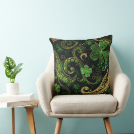 COJÍN DECORATIVO VERDE OSCURO Y DORADO ASPECTO BRILLANTE CON TEMA I