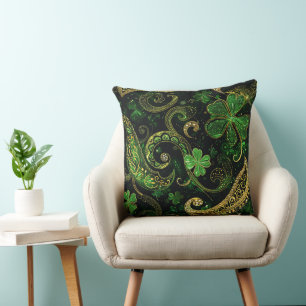 COJÍN DECORATIVO VERDE OSCURO Y DORADO ASPECTO BRILLANTE CON TEMA I