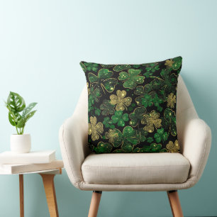 COJÍN DECORATIVO VERDE OSCURO Y DORADO ASPECTO BRILLANTE TEMA IRLAN