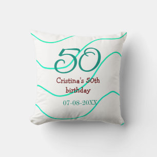 Cojín Decorativo Verde rojo 50 cumpleaños fecha de añadir nombre p
