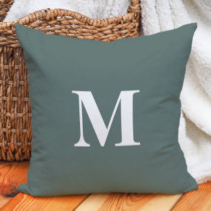 Cojín Decorativo Verde Sabio Profundo Monograma Blanco