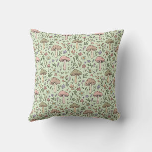 Cojín Decorativo Verde Sabio Terroso Hongos Patrón Continuo Boho