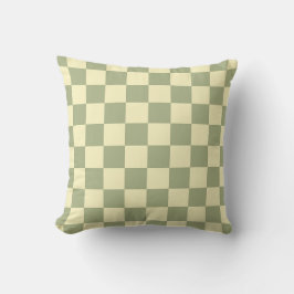 Cojín Decorativo Verde Sage Polvoriento y Cuadro Amarillo Mantequil