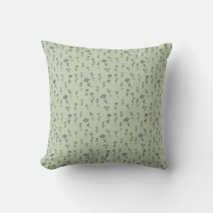 Cojín Decorativo Verde Salvia Floral Dibujado a Mano