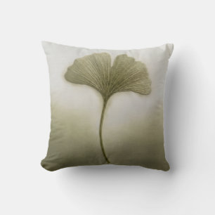 Cojín Decorativo Verde Salvia Hoja de Ginkgo Biloba Minimalista Mod