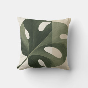 Cojín Decorativo Verde Salvia Hoja de Monstera Botánico