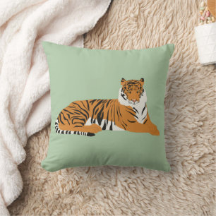 Cojín Decorativo Verde Salvia Naranja Safari Tigre Animal 