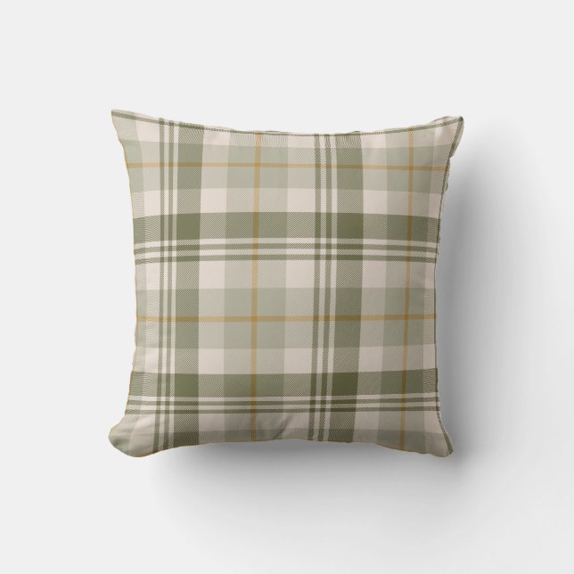 Cojín Decorativo Verde Salvia Plaid Neutro (Anverso)