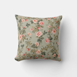 Cojín Decorativo Verde Salvia Retro Maximalista Floral