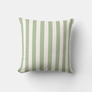 Cojín Decorativo Verde Salvia y Raya Vertical Blanca
