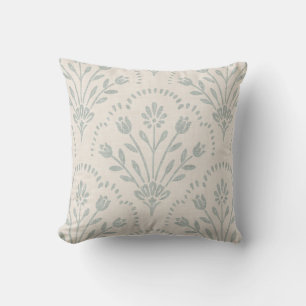 Cojín Decorativo Verde suave salvia silenciada patrón floral folk c
