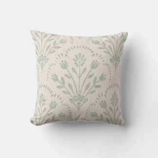 Cojín Decorativo Verde suave salvia silenciada patrón floral folk c