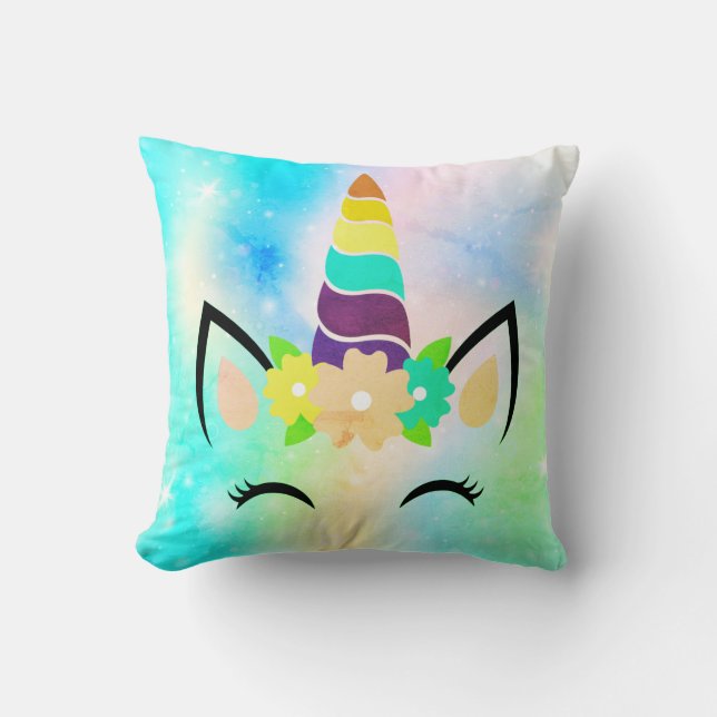 Cojín decorativo verde unicornio (Anverso)