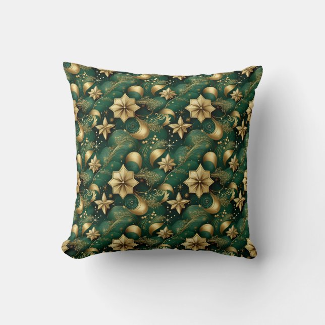 Cojín decorativo verde y dorado (Anverso)