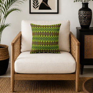 Cojín Decorativo Verde y Naranja Geométrico Vibrante