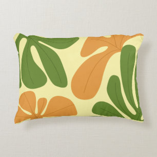 Cojín Decorativo Verde y Naranja Moderno Floral Abstracto