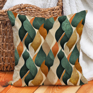 Cojín Decorativo Verdes Naranja Quemado Marrón Tonos Terrosos Abstr