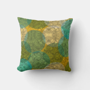Cojín Decorativo Verdes y amarillo Simétrico Doodle Mandala