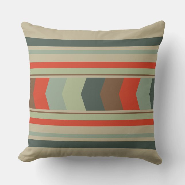 Cojín Decorativo Verdes y naranjas modernos de mediados del siglo X (Anverso)