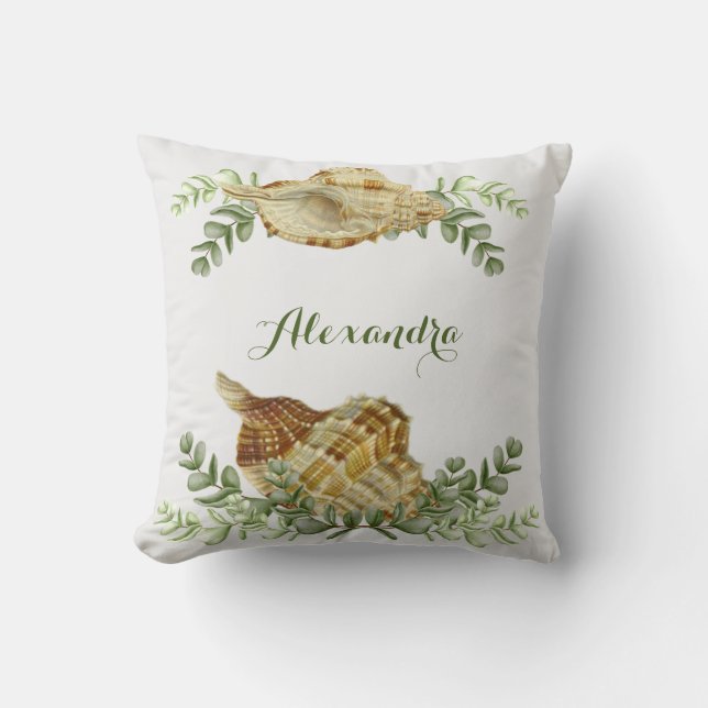 Cojín Decorativo Verdor conchas náuticas de conchas marinas costa (Anverso)
