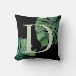 Cojín Decorativo Verdor tropical Hojas de color de agua Monograma
