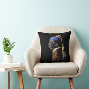 Cojín Decorativo Vermeer Spoof Pug Dog Con Acento De Perla