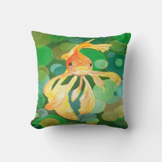 Cojín Decorativo Vermilion Goldfish Nadando En Burbujas Verdes