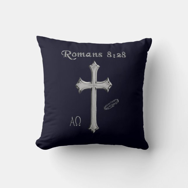 Cojín Decorativo versículo bíblico cristiano Romanos 8:28 (Anverso)