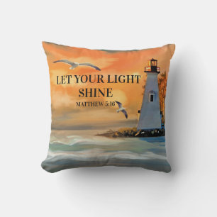 Cojín Decorativo Versículo Bíblico de la puesta de sol del faro Dej