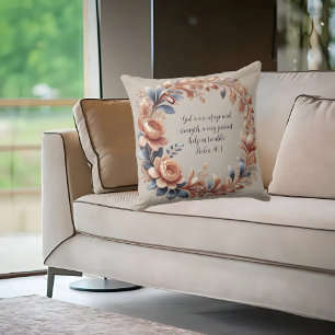 Cojín Decorativo Versículo bíblico personalizable de melocotón y az