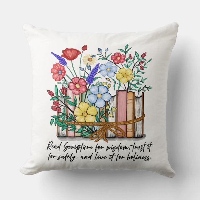 Cojín Decorativo Verso de la Biblia floral (Anverso)