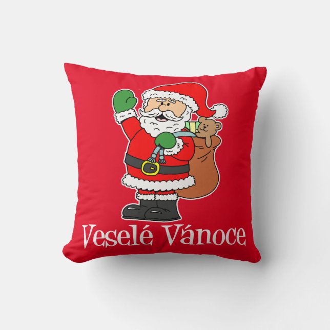 Cojín Decorativo Vesele Vanoce Navidades checos Santa (RED) (Anverso)