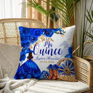 Cojín Decorativo Vestido de lujo azul real occidental Mis Quinceañe