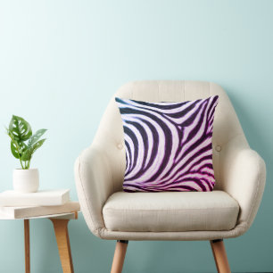 Cojín Decorativo Vete cebra raya salvaje negro blanco azul púrpura