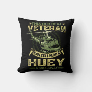 Cojín Decorativo Veterano sordo puede escuchar un helicóptero huey