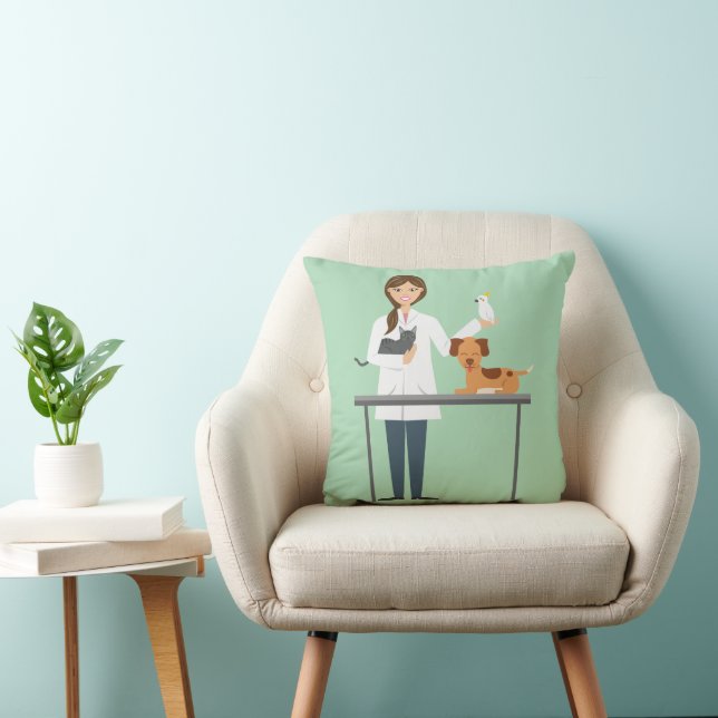 Cojín Decorativo Veterinaria Con Animales En Verde (Silla)