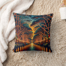 Cojín Decorativo "Vía navegable luminosa: Paseo por el río"