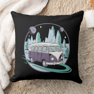 Cojín Decorativo Viaje Cósmico por carretera - Van retro bajo las e