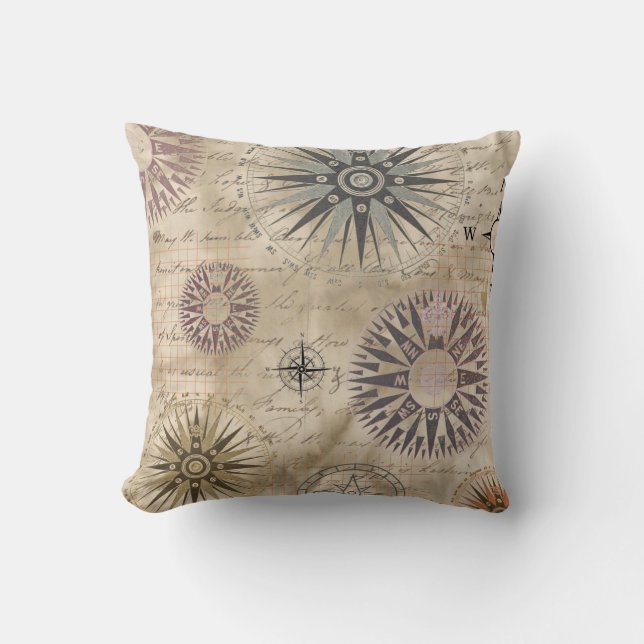 Cojín Decorativo Viaje de brújula de época (Anverso)