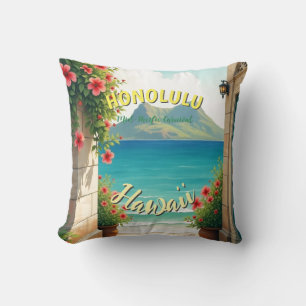 Cojín Decorativo Viaje de estilo vintage en Hawái Honolulu Mid-Paci