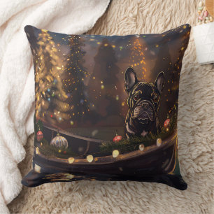 Cojín Decorativo Viaje Festivo de Navidad del Bulldog Francés