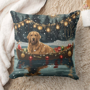 Cojín Decorativo Viaje Festivo de Navidad del Golden Retriever