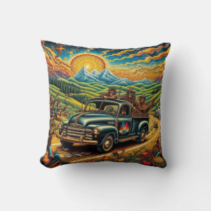 Cojín Decorativo Viaje por carretera de arte popular