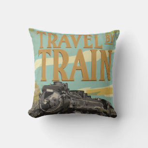 Cojín Decorativo Viaje por el poster de la locomotora del tren