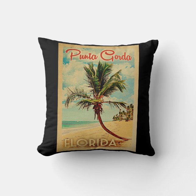 Cojín Decorativo Viaje Vintage de Punta Gorda Florida Palm Tree Bea (Front)
