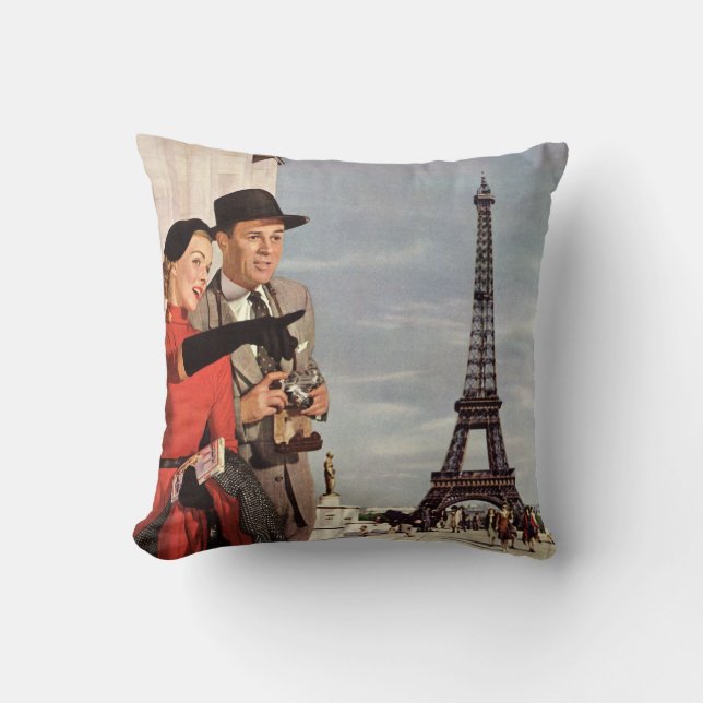 Cojín Decorativo Viajes de época - Amantes en París (Anverso)