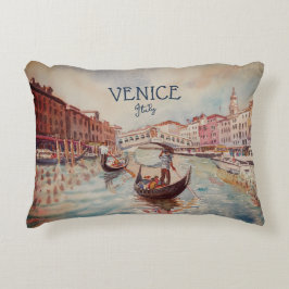 Cojín Decorativo Viajes de Italia: recuerdo de color de agua VENICE
